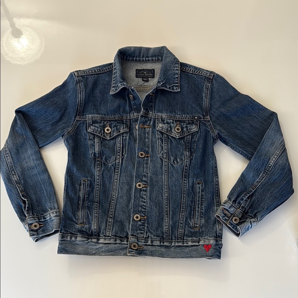 LUCKY Brand Jean Jacket  Heart Distressed Denim Whiskered Trucker XS
